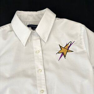 Lands End Womens Oxford Shirt Small White Custom Embroidered Logo